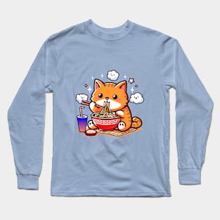 Cute Cat Eating Ramen Long Sleeve T-Shirt